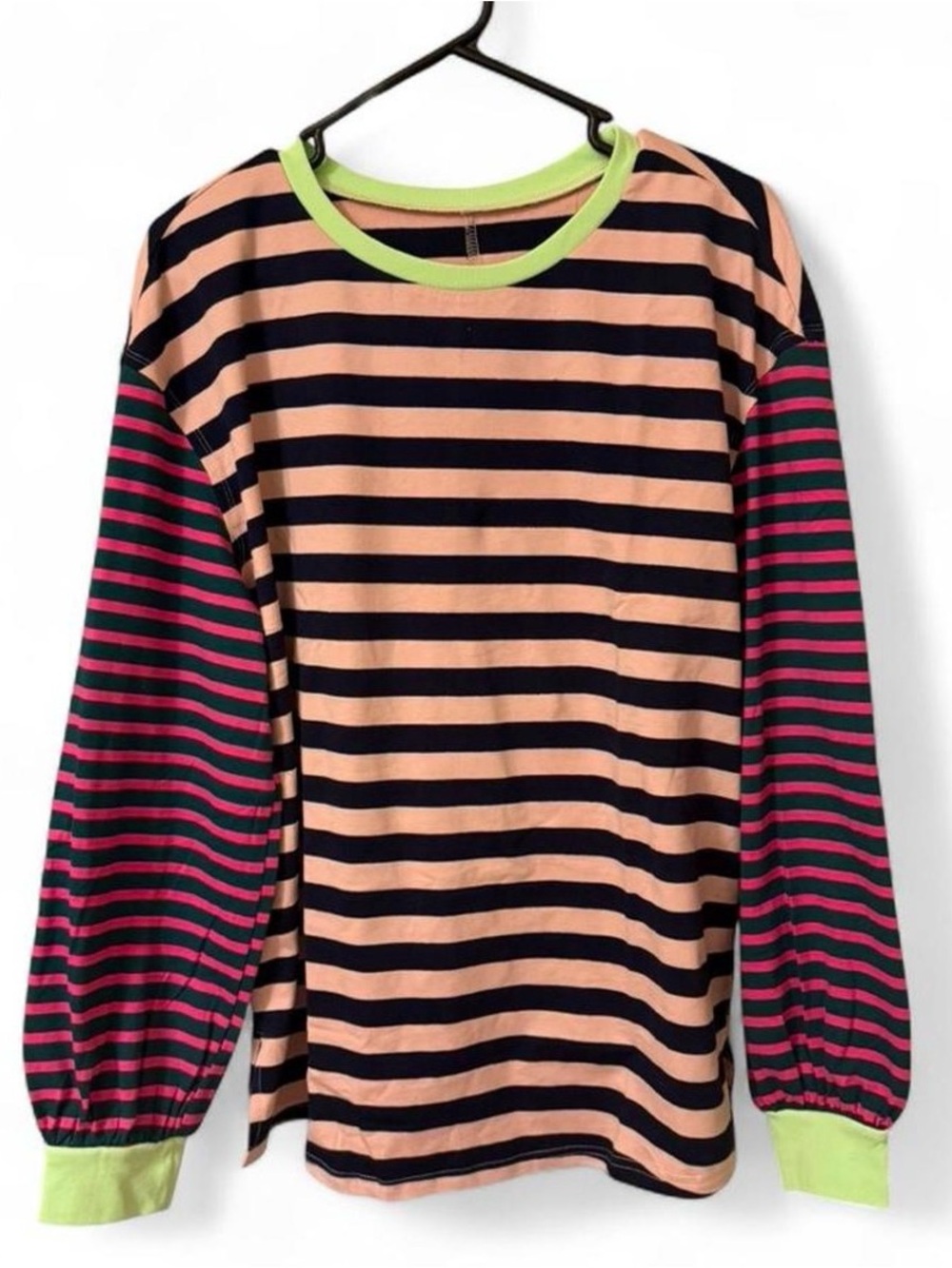 Striped Long-Sleeve Top in Peach, Navy & Pink - Casual Comfort